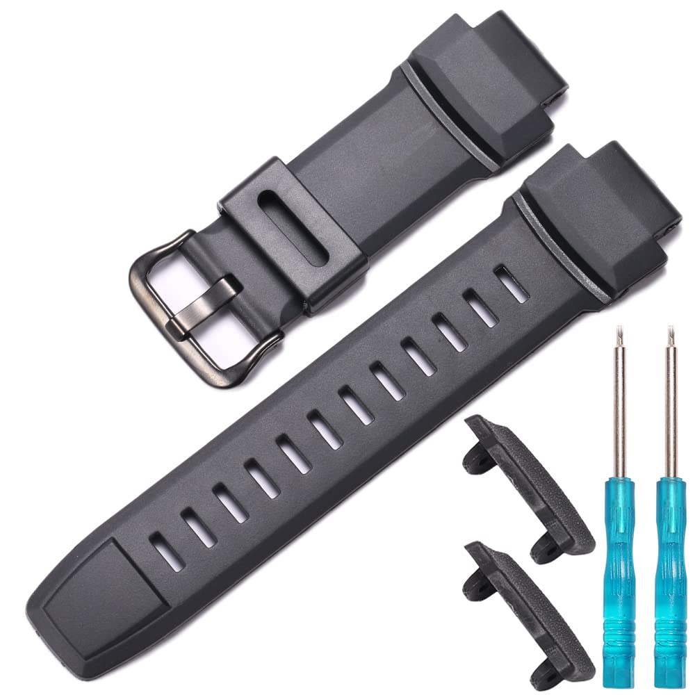 XBHSW XBHSW 18mm Rubber Watch Band Compatible with Casio PRG-260 PRG550 PRG250 PRW3500/2500/5100 Men Replacement Black Bracelet Waterproof Silicone Strap with connection gasket