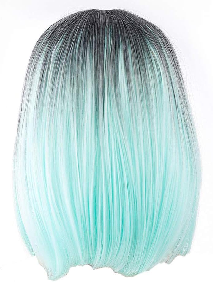 FOTBIMK Long Wavy Wig Black Pink Ombre Hair Straight Bob Wigs Synthetic Hair Short Party Hair Wig Cheap Wigs(Mint Green)