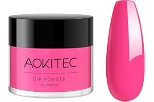 Aokitec Dip Powder Fluorescent Pink Color, Nail Dipping Powder French Powder Pro Collection System Nail Art Starter Manicure Salon DIY at Home, Odor-Free&Long-Lasting, No Needed Nail Lamp Curing, 1 Oz