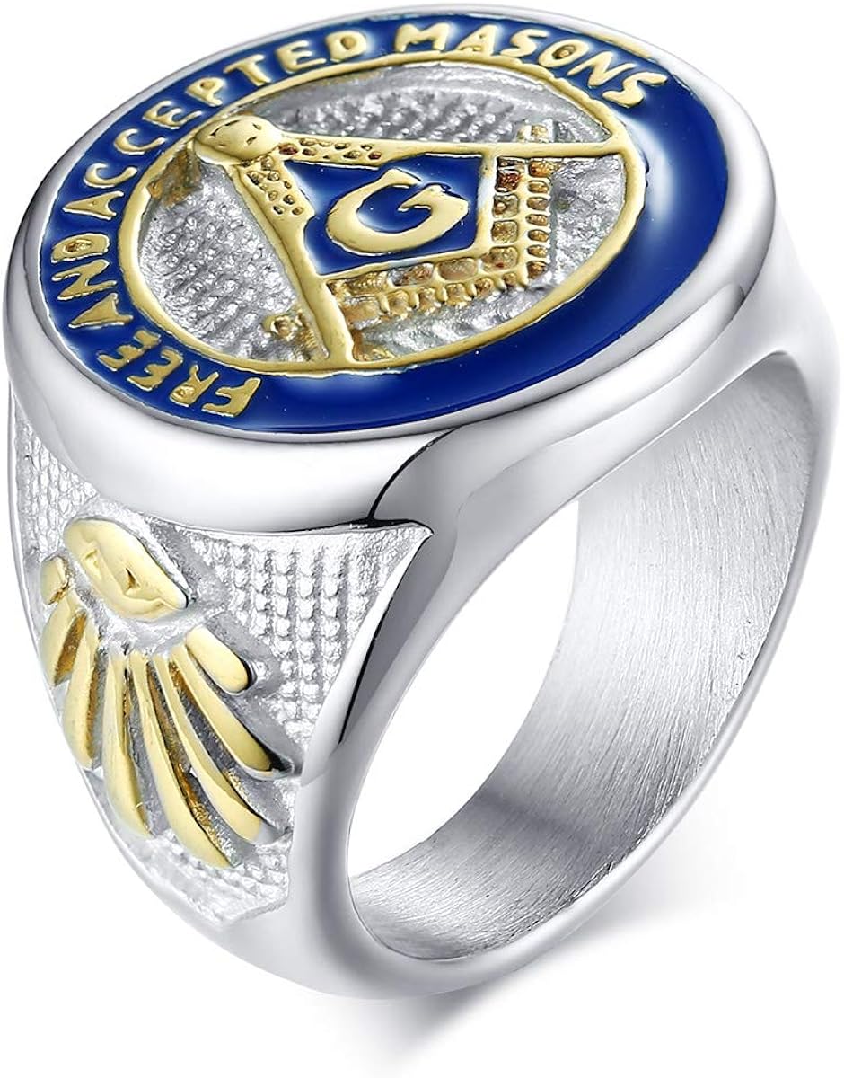 Rinspyre Men's Stainless Steel Blue Lodge Compass Ruler Freemason