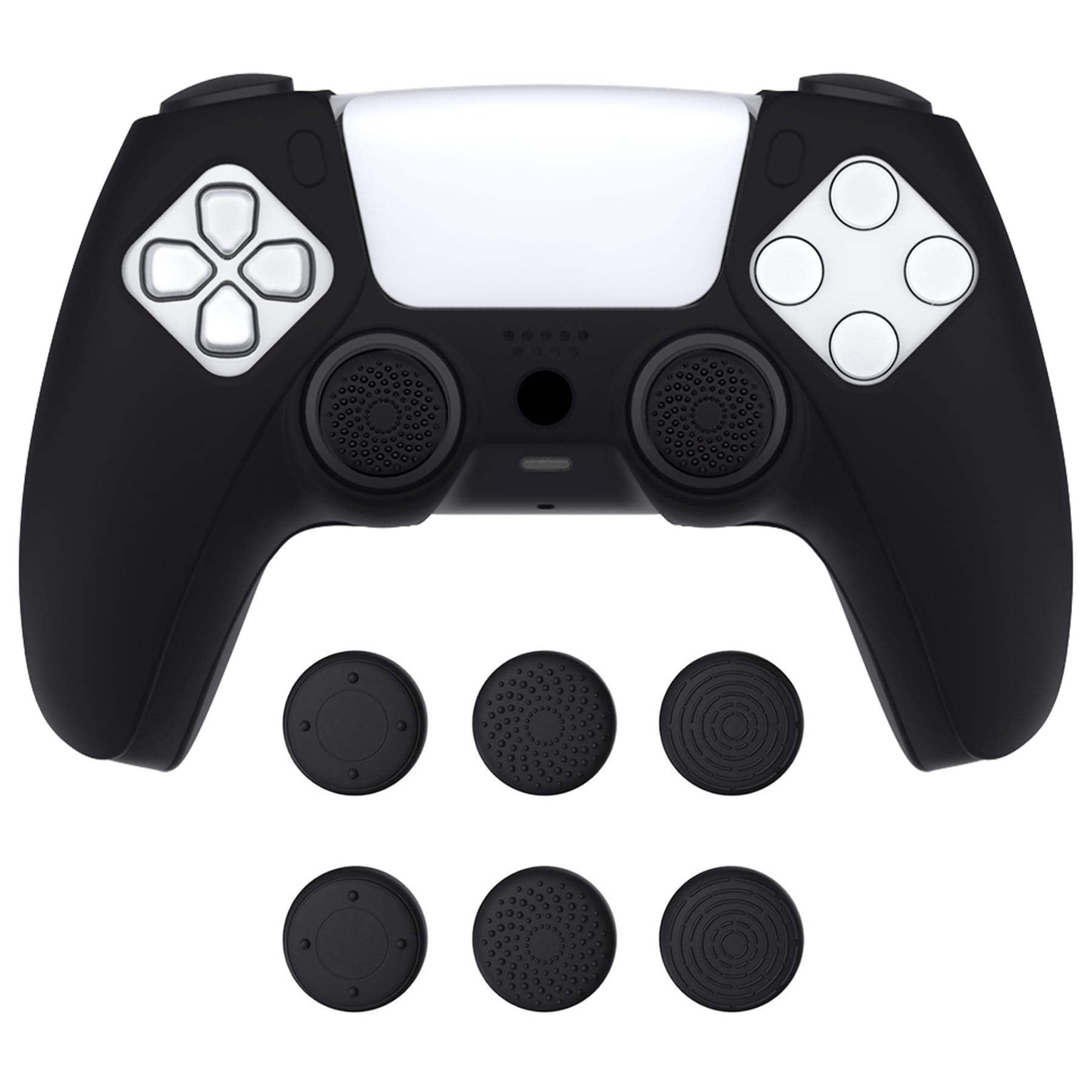 PlayVital Upgraded Pure Series Dockable Anti-Slip Silicone Cover Skin for ps5 Controller, Soft Rubber Grip Case for ps5 Wireless Controller Fits with Charging Station with 6 Thumb Grip Caps - Black