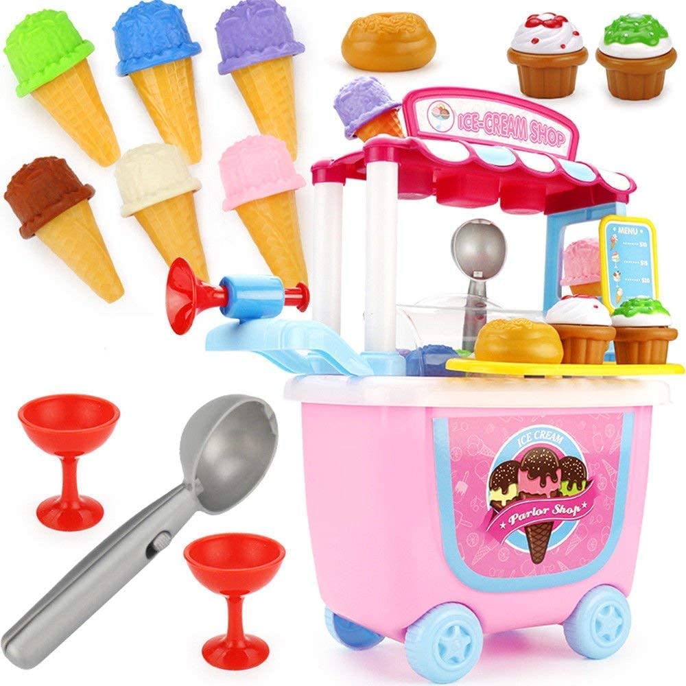 EVERGD Kitchen Cooking Play Set Cookware Playset Role Playing Toy Game with Light and Sound Features Gifts for Children Kids (Pink 2)