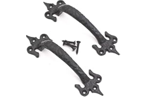 The Metal Magician 7 Inch Barn Door Handles, Pack of 2, Garage Door Handles Decorative, Hardware Rustic FDL Design Black Cast Iron Handle, Fence Gate, Metal Gate Outdoor, Outdoor Kitchen Cabinets