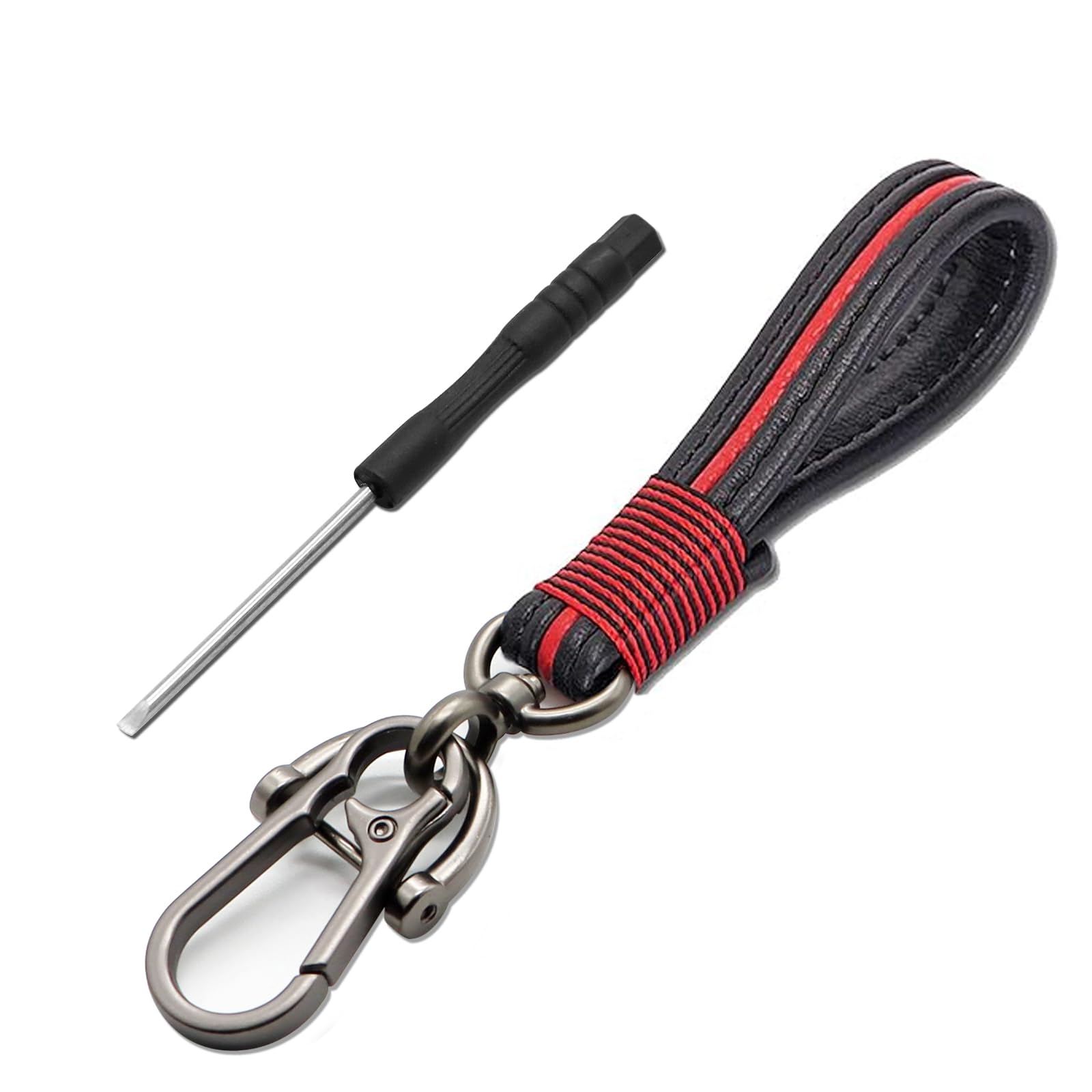 Handmade Genuine Leather Black Chrome Finish Detachable Valet Keychain, Premium Car fob Key Chain Loop Ring Bag for Men Women in Gift Box fit Mercedes BMW Cadillac Lexus Ford Toyota Audi VW Honda