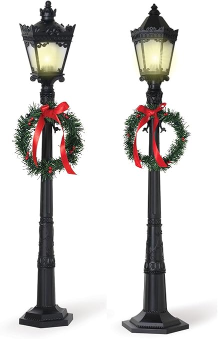 dickens juego de 2 lamparas de calle navidenas de 26 pulgadas de alto color negro con 4 y 6 paneles esmerilados