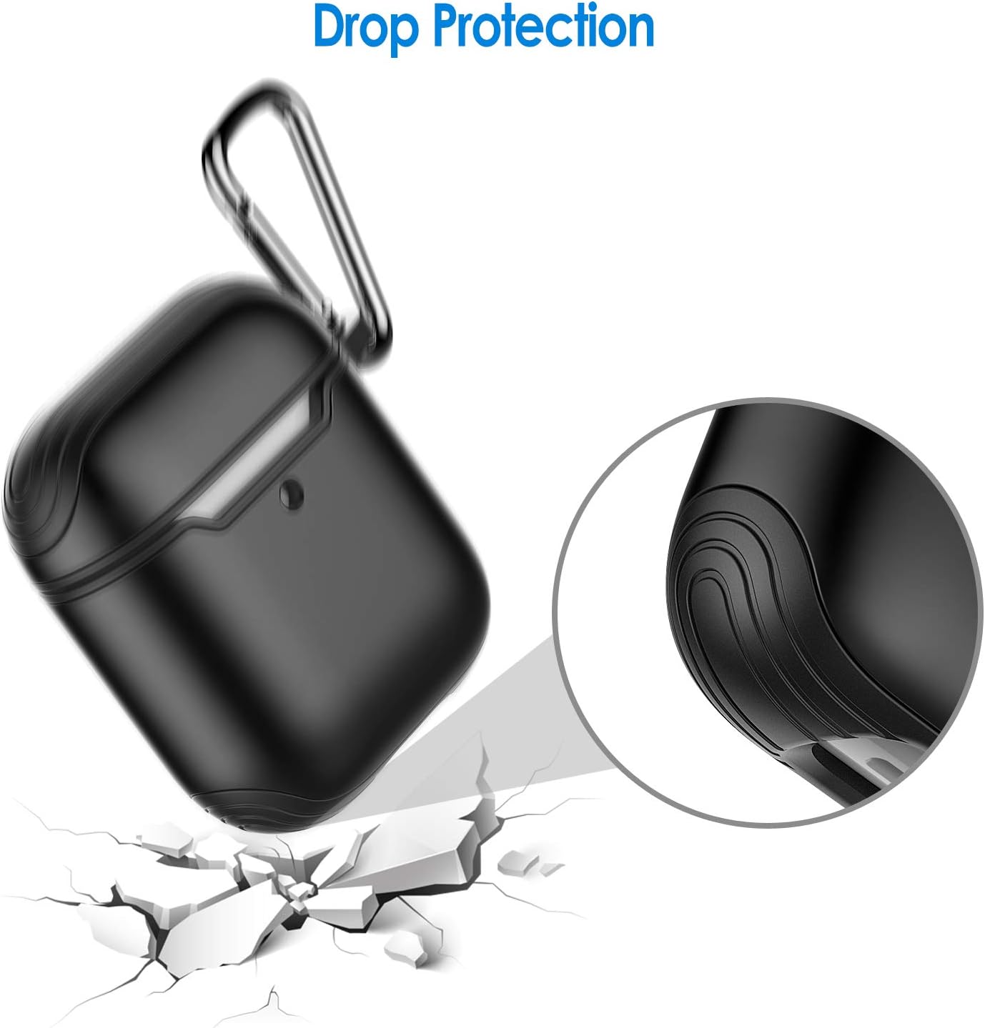 JETech Case Cover for AirPods (1st & 2nd Generation), PC and TPU, Protective Skin with Keychain (Black) - Image 5
