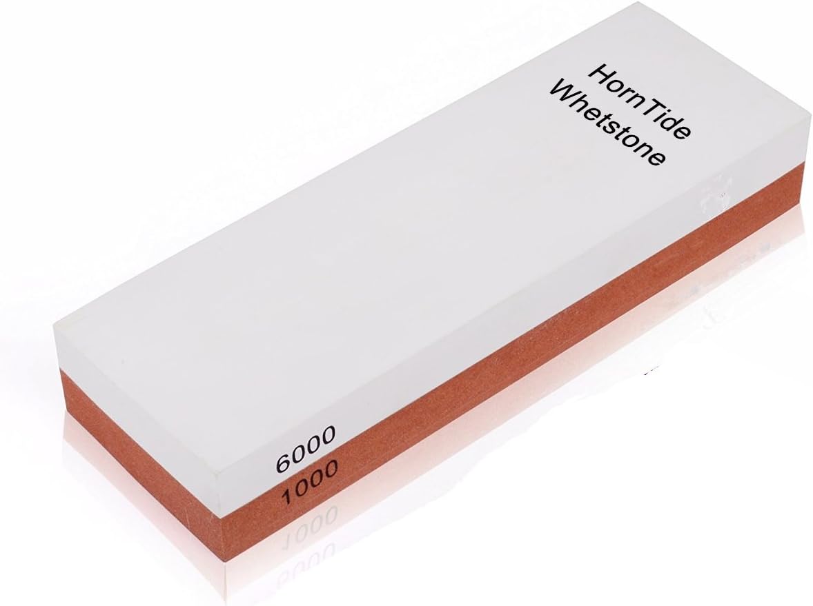 HornTide 1000/6000 Grit Combination Whetstone 7-Inch Corundum Waterstone Dual-Sided Knife Sharpening Stone Sharpener