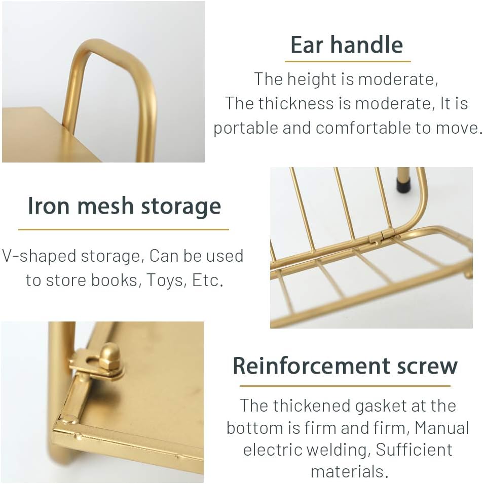 Tiita Gold Metal Side Table Two-Tier End-Table Magazine Storage Accent Table for Sofa, Bedroom,Living Room(Gold): Kitchen & Dining