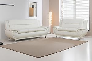 A Ainehome Sectional Sofa Sets, Living Room Furniture Sets Modern Faux Leather Sofa Couch 5-Seat Sofa for Living Room(A-Creamy White, Sofa+Loveseat)