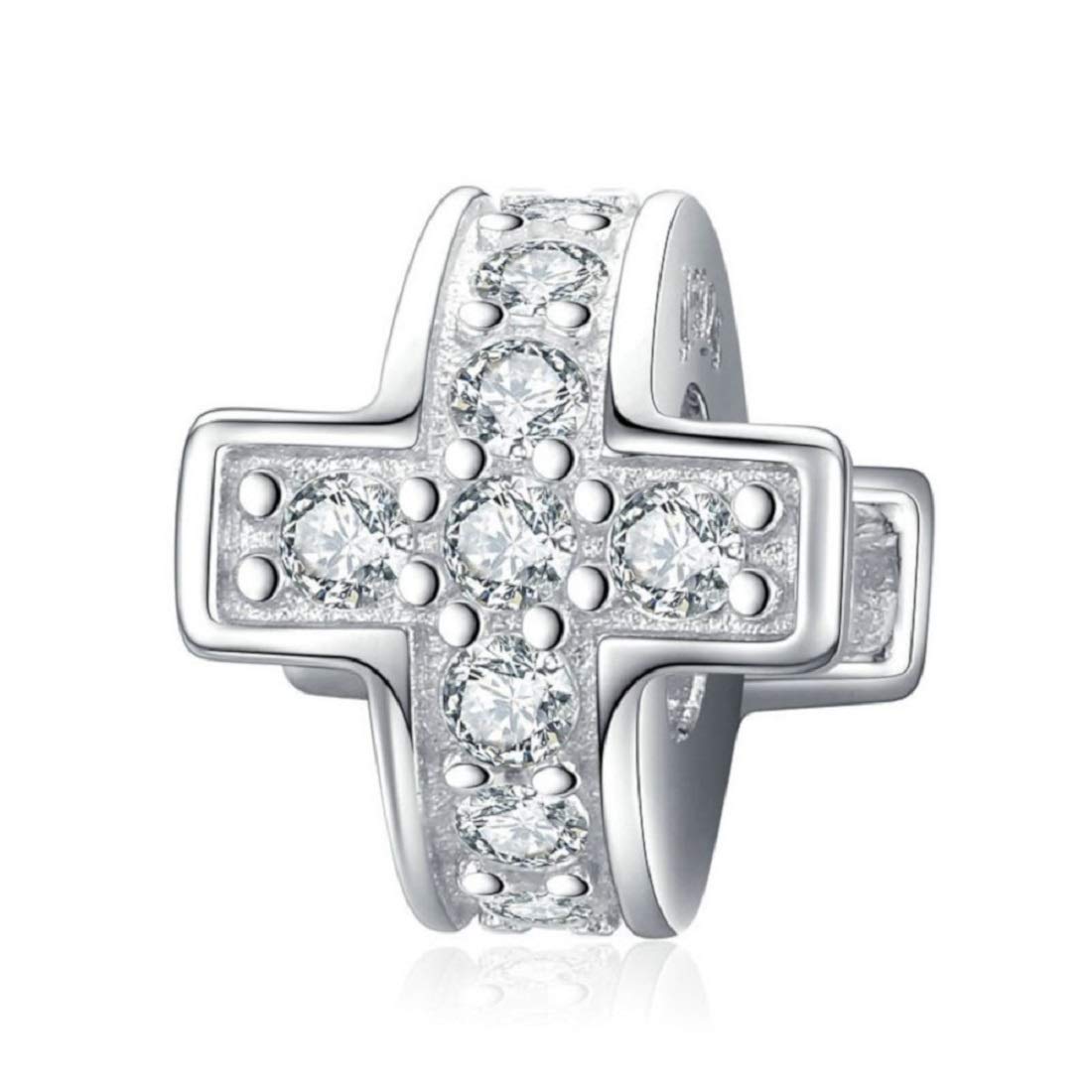 FeatherWish Holy Cross 925 Sterling Silver Holy Cross Crucifix Family Love Spacer Silicon Stopper Bead Charms Fits And Compatible With Pandora Bracelets Gift Birthday Friend Wife Mum Sister