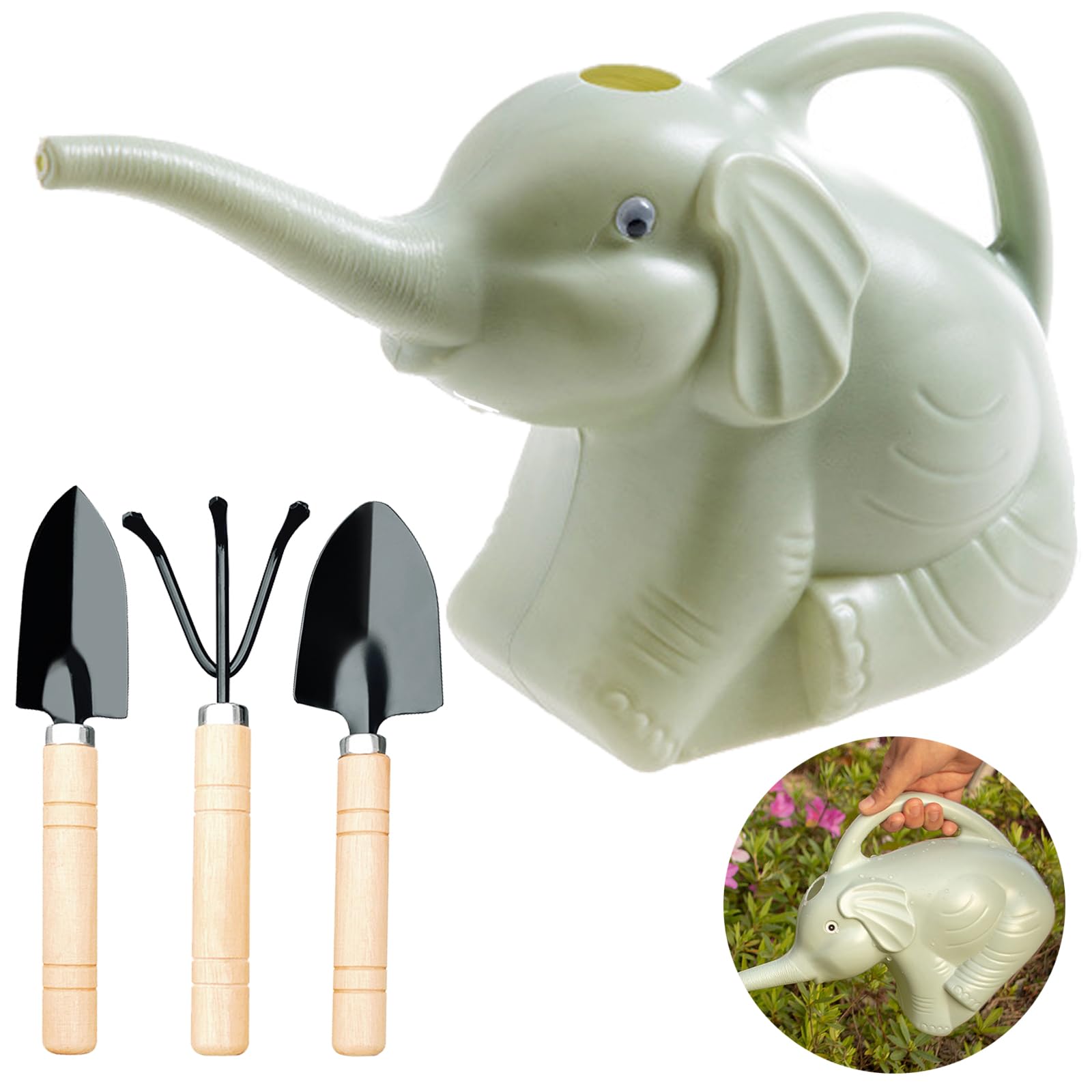 Elephant Watering Can Elephant Watering Can Indoor Elephant Shaped Watering Can 2L with Three Loosening Tools for Potted Plants, Gardening, and Home Decoration (Green)