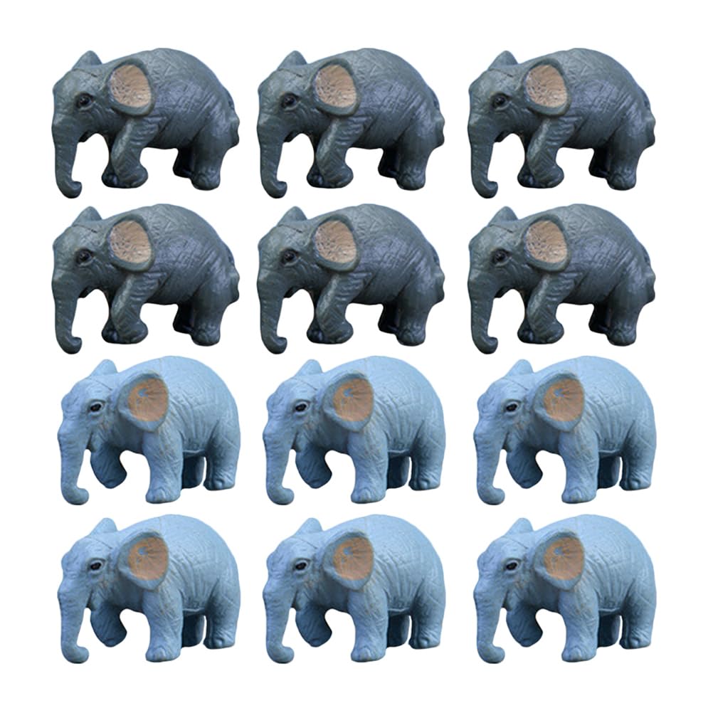 jojofuny 12 Pieces Mini Elephant Figure Forest Animal Figures Lucky Charm Elephant Figures Statue Cake Topper Jungle Toy Figures Dollhouse Ornament Fairy Garden Decoration Party Children Party Bag