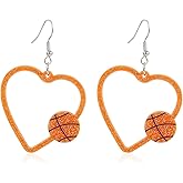 Heart Sports Dangle Earrings Shiny Hollow Heart Ball Game Basketball Baseball Soccer Acrylic Drop Earring for Women