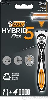 BIC Hybrid 5 Flex Men’s Shaver Handle Refills 5 Nanotech Titanium Blades