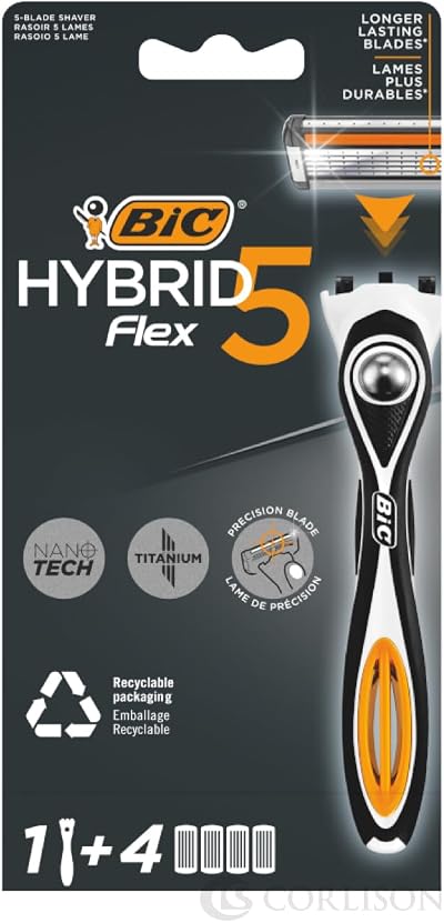 BIC Hybrid 5 Flex Men’s Shaver Handle Refills 5 Nanotech Titanium Blades