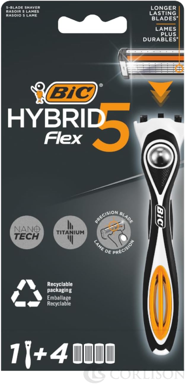 BIC Hybrid 5 Flex Men’s Shaver Handle Refills 5 Nanotech Titanium Blades