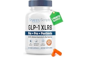 Snappy Scripts GLP-1 Supplement Weight Loss Gut Health Akkermansia 2.6 Billion AFU Prebiotic Probiotic Postbiotic XLR8 Berberine Korean Ginseng Expert Led Formula for Women & Men 60 Capsules