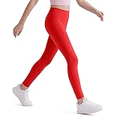 HASMES Girls Athletic Leggings High Waisted Comfort Soft Elastic Yoga Dance Running Pants with Pockets Activewear