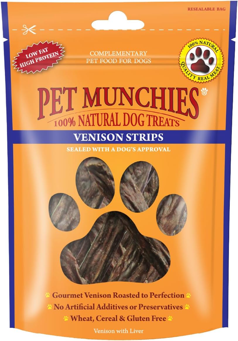 Pet Munchies Venison Strips Dog Treats 75g Wheat Free High Protein