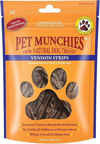 Pet Munchies Venison Strips Dog Treats 75g Wheat Free High Protein