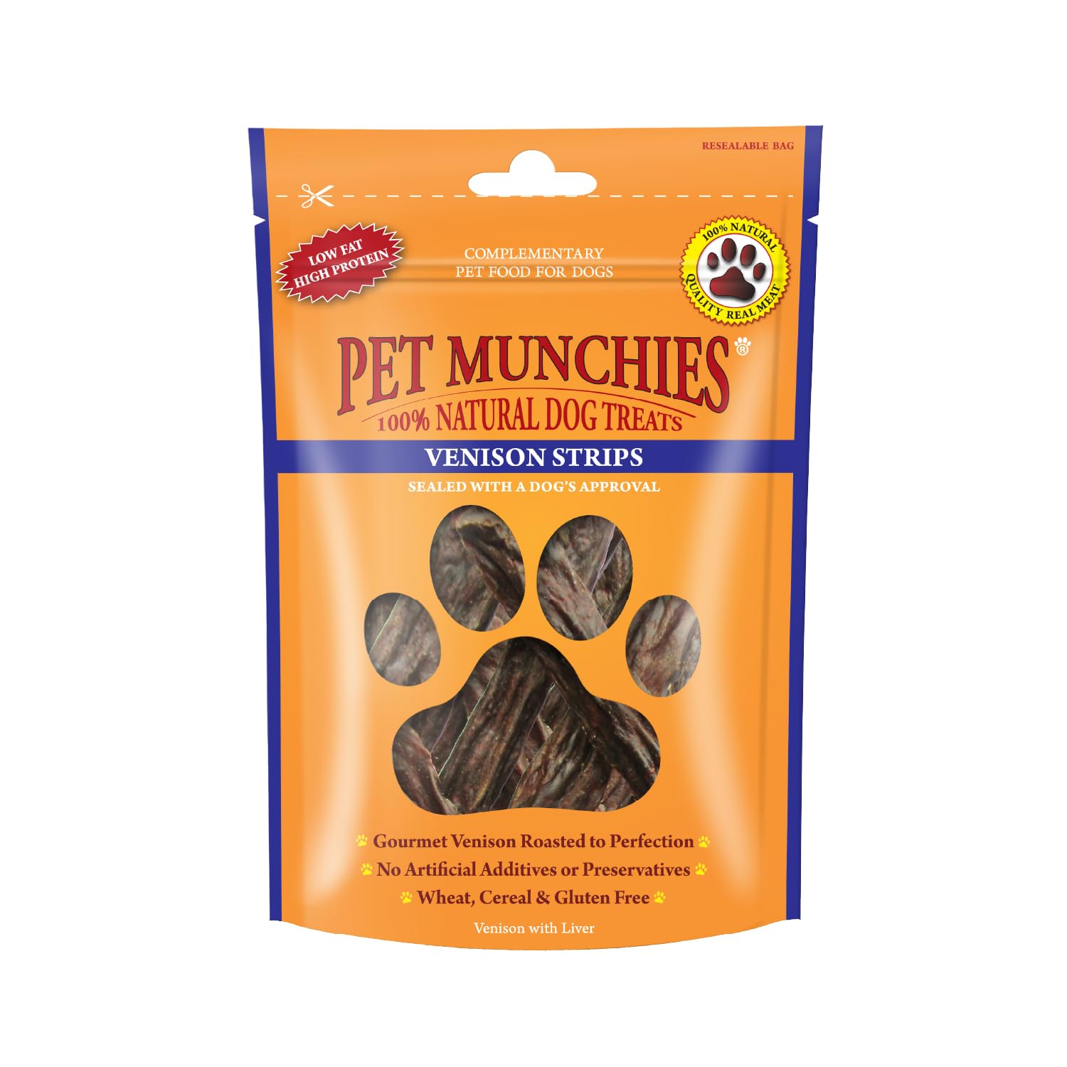 Pet Munchies Venison Strips Dog Treats, Premium Wheat Free Dog Chews with Natural Real Meat, Low in Fat and High in Protein 75g (Pack of 8)