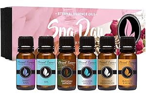 ETERNAL ESSENCE OILS Spa Day - Gift Set of 6 Premium Fragrance Oils - Lavender Breeze, Sweet Rain, Coconut Sandalwood, Black Fig & Honey, Patchouli Saffron and Spa