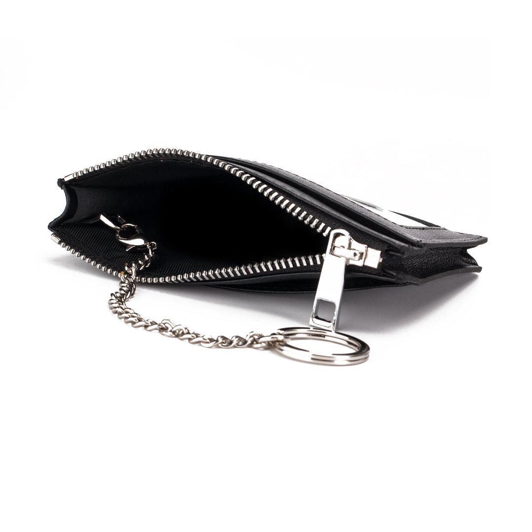 Leather Zip Credit Card Holder Wallet with ID Window Keychain RFID