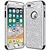 Hython Designed for iPhone 8 Plus, iPhone 7 Plus Case, Heavy Duty Defender Protective Bling Glitter Sparkle Hard Shell Hybrid Shockproof Rubber Bumper Cover, Silver