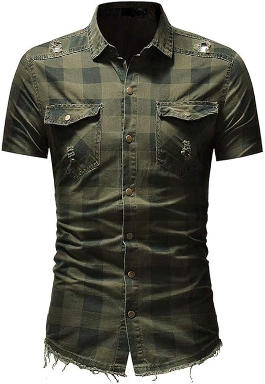 HaiDean Slim Fit Short Sleeved Casual Casual Short Shirt Modern Shirt Sleeve Shirt Cotton Short