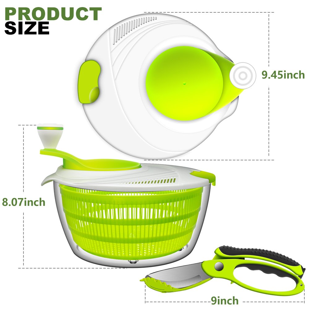 Kasonic Salad Spinner with Vegetable Scissors Large Capacity; BPA Free Certified; Easy Spin