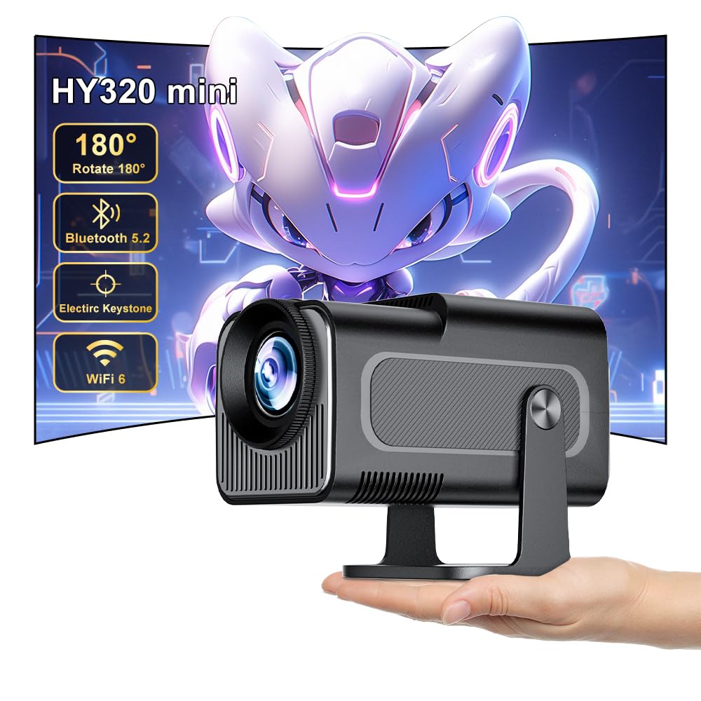 Eroshoo 【Hy320 Mini】Videoprojecteur,WiFi Bluetooth Mini Projecteur Video Prend En Charge 4K,Retroprojecteur Portable Extérieur, Android TV Projecteur Home Cinéma,Retro Projecteur Compatible Avec Clé Usb/Hdmi