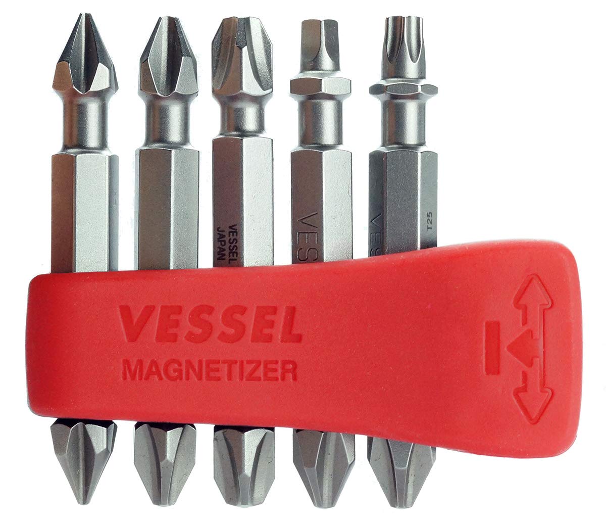 VESSEL EDEPH50K001 Torsion Neck Bit Set PH1, PH2, PH3, SQ2, T25 50 mm 5-Piece Set