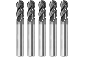 AYCHOLIZ 5PCS 1/8" Ball Nose Carbide End Mill 4Flutes Carbide Milling Cutter HRC55 CNC Router Bits with AlTiN Coated for Alloy Steel