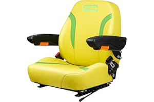 TICSEA Universal Tractor Seat, Zero Turn Mower Seat with Adjustable Safety Belt Armrest Backrest Micro Switch for John Deere ZTR Forklift Skid Steer Loader Telehandler Dozer Excavator