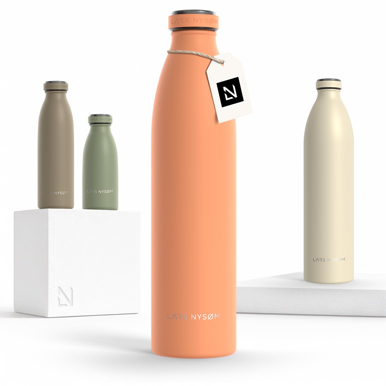 LARS NYSØM Stainless Steel Insulated Water Bottle 12oz 17oz 25oz 34oz 51oz | Insulated Thermo Flask for Hot and Cold Beverages | Leakproof Drinking Bottle (Pumpkin Orange, 33.9 oz) Image