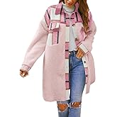 FSHAOES Womens Winter Coats Fuzzy Fleece Jacket Shacket Plaid Lapel Button Down Flannel Shirt Lightweight Outwear