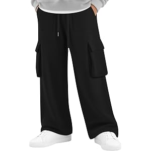 YooAurvox Boys Athletic Cargo Sweatpants 5-14Y | Cargo Pants, Elastic Waist, Drawstring, Straight Leg, Pockets, Daily Wear, S