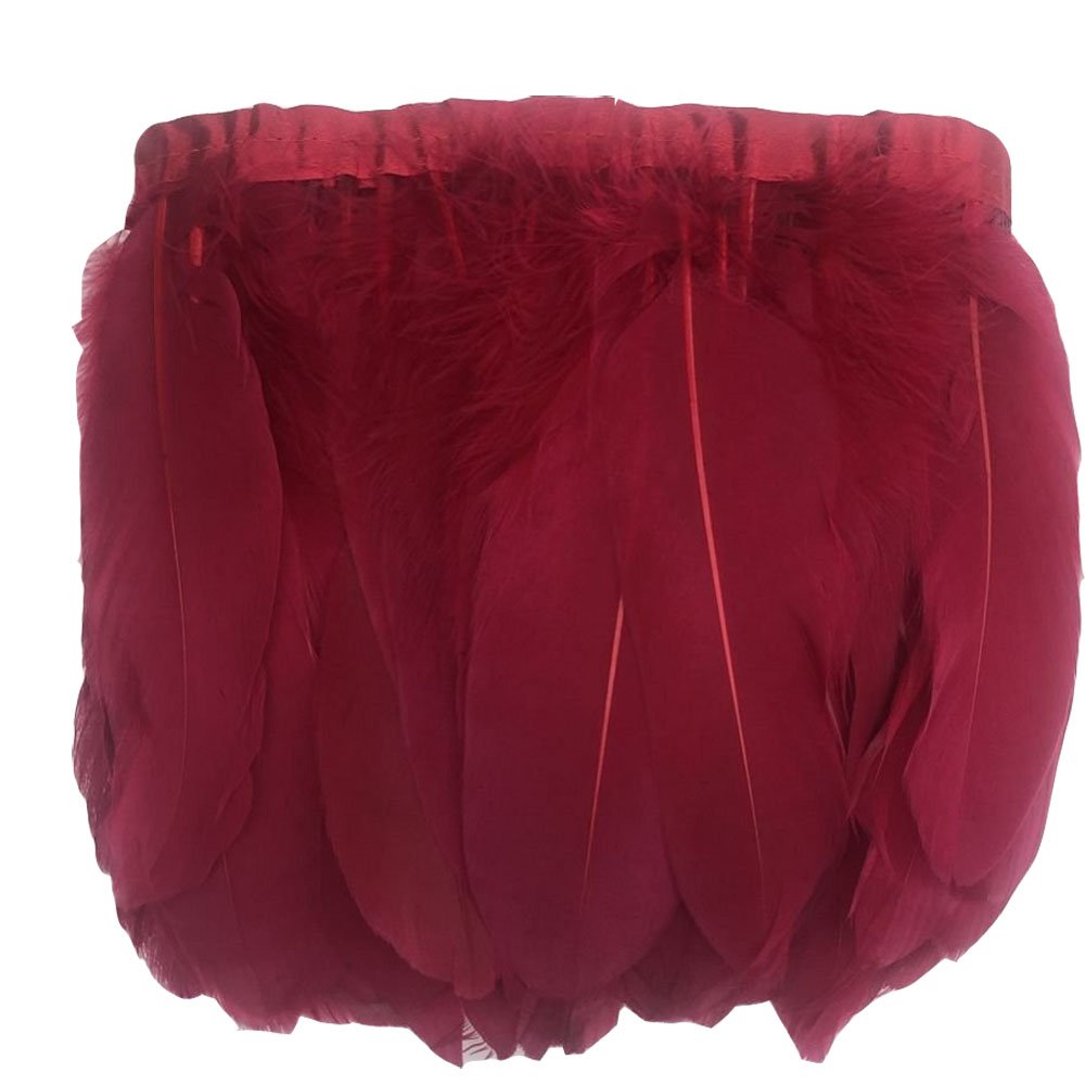 KOLIGHT 2m Natural Dyed Goose Feathers 15~20cm Trim Fringe for DIY Dress Sewing Crafts Costumes Decoration (Burgundy)