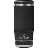 Pour Caddy Chill and Brew Bluetooth Speaker Cup, Insulated Can and Bottle Holder for Hot or Cold Drinks, Double Wall Stainless Steel Drinkware, Fits 12 oz Cans or 14 oz Liquid, Black
