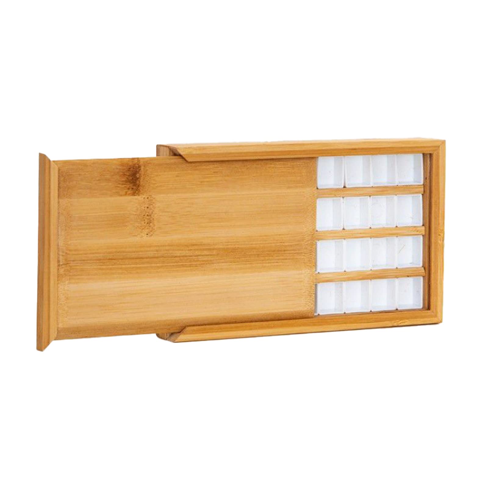 Photo 1 of 1 Piece Watercolor Wooden Palette Box with Half Pans Grid Pull-Out Type Oil Drawing ray Pallets Portable Travel Paint Tray