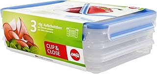 Emsa 508556 Aufschnittbox-System mit Deckel, 1 Liter, Transparent/Blau, Clip & Close
