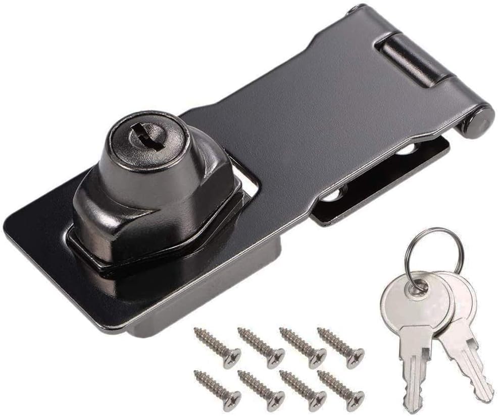 ZLYY 4Inch Twist Knob Keyed Locking Hasp, Black Keyed Hasp Locks with Screws for Door