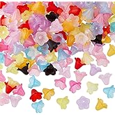 Hobbspring 200Pcs Acrylic Flower Bead Caps Assorted Color Frosted Trumpet Beads Random Colorful Flower Spacer Beads with 1.6mm Hole for DIY Bracelets Necklace Jewellery Making