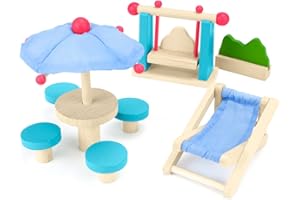 IMAGINATION GENERATION Wooden Dollhouse Furniture|Made of Safe Wood and Bright Water-Based Paint|Compatible with Most Doll Houses|Outdoor Patio