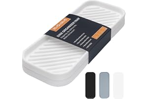 HvOvMvE Silicone Organizer Tray, Soap and Sponge Holder for Kitchen Sink, Bathroom - Storage Tray for Dish Brush, Soap Dispenser, Dishwashing Accessories- 2 Pack (White)