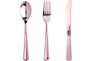 180 Pack Disposable Pink Plastic Silverware Contain 60 Forks,60 Spoons,60 Knives, Solid and Durable Plastic Cutlery Utensils 