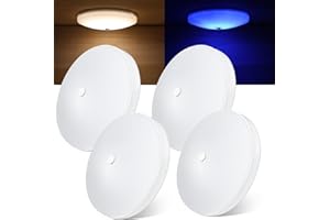 Obeaming 4 Pack RV Interior Ceiling Dome Light 4.5 Inch, Press Dimmer Switch & Blue Nightlight,12V Dimmable Puck Light for Motorhome Trailer Fifth Wheel Truck Coach Enclosed Trailer(5000K)