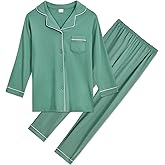 Aablexema Unisex Kids Pajamas Set Button-Down Long Sleeve Cotton Sleepwear Lounge Set for 5-13 Years