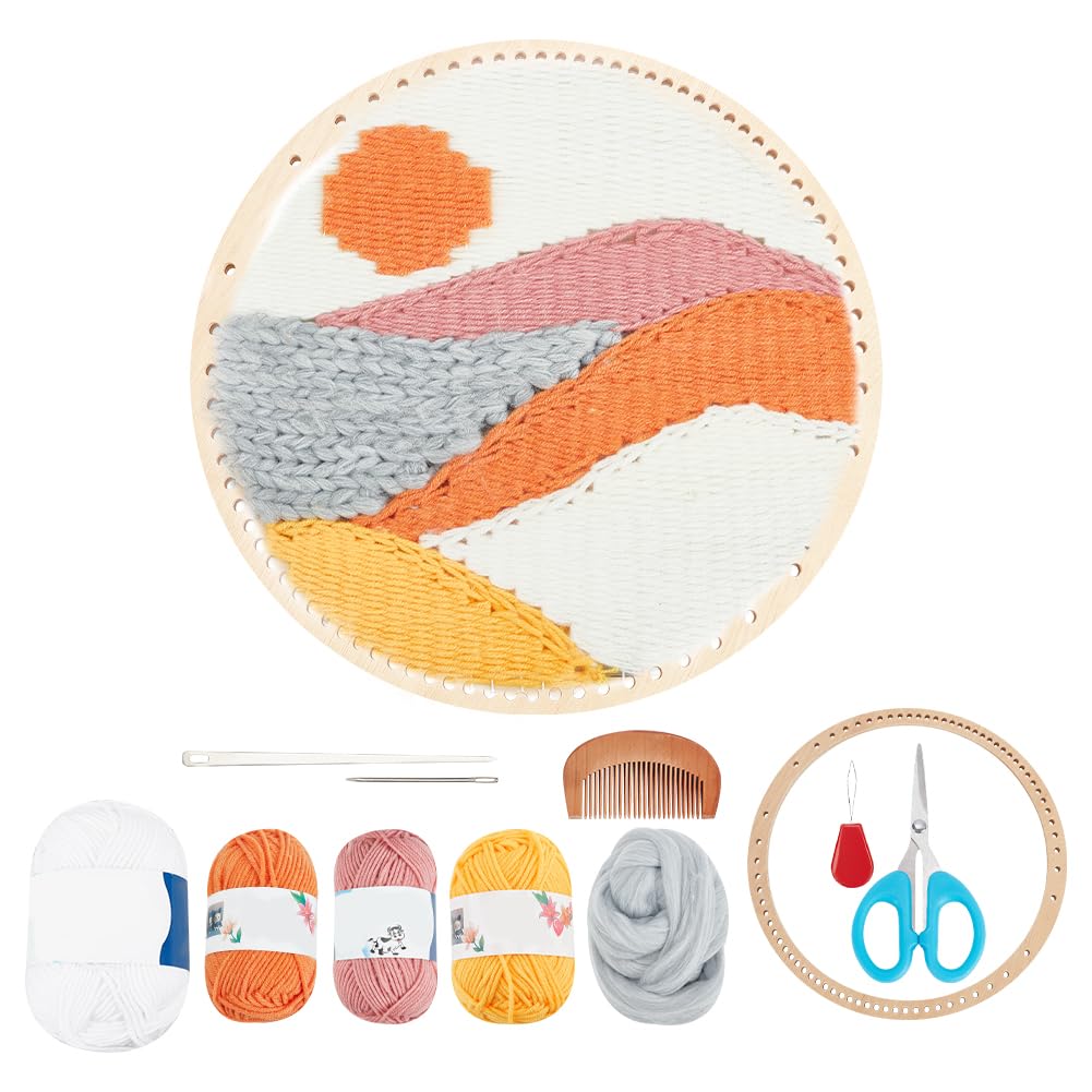 ORIGACH Sunset Theme Round Weaving Loom Kit for Beginner Handmade Weave Start Kit Handmade Woven Decoration DIY Craft Kits for Adults included Weaving Tool, Needle, Threads and Instruction