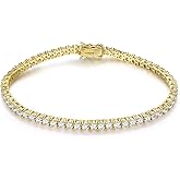 Gemsme 18K Gold Plated 3.0 Cubic Zirconia Classic Tennis Bracelet for Women and Men 9 Inch